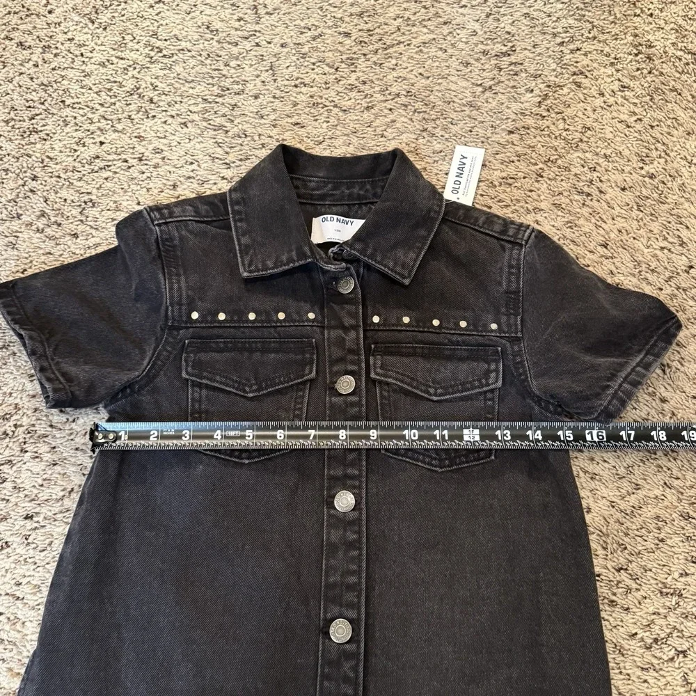 Old Navy Studded Black Denim Button Up‎ Dress Girls 10 NEW